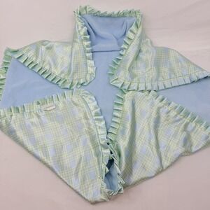 Baby GEAR Pastel Tartan Checkered Baby Blanket Ruffled Trim Fleece Lining 42X32